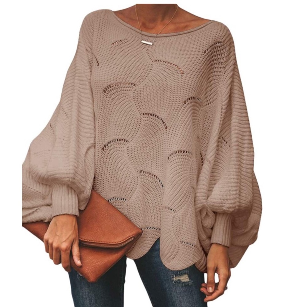 Shein Women’s Batwing Hollow Knit Pullover Shawl Sweater in Blush sz small.